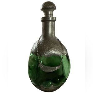Royal Holland Daalderop Pewter Overlay Green Glass Decanter Bottle w/Stopper